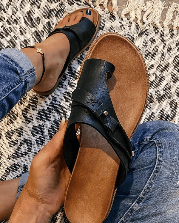 Duttini | Premium Flat Toe Ring Sandals Slip-On Boho Summer Slides