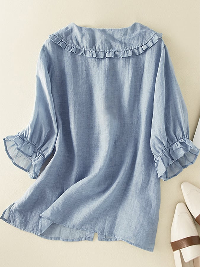 Duttini | Modern Ruffled Collar Linen Blend Tunic with Graceful Drape