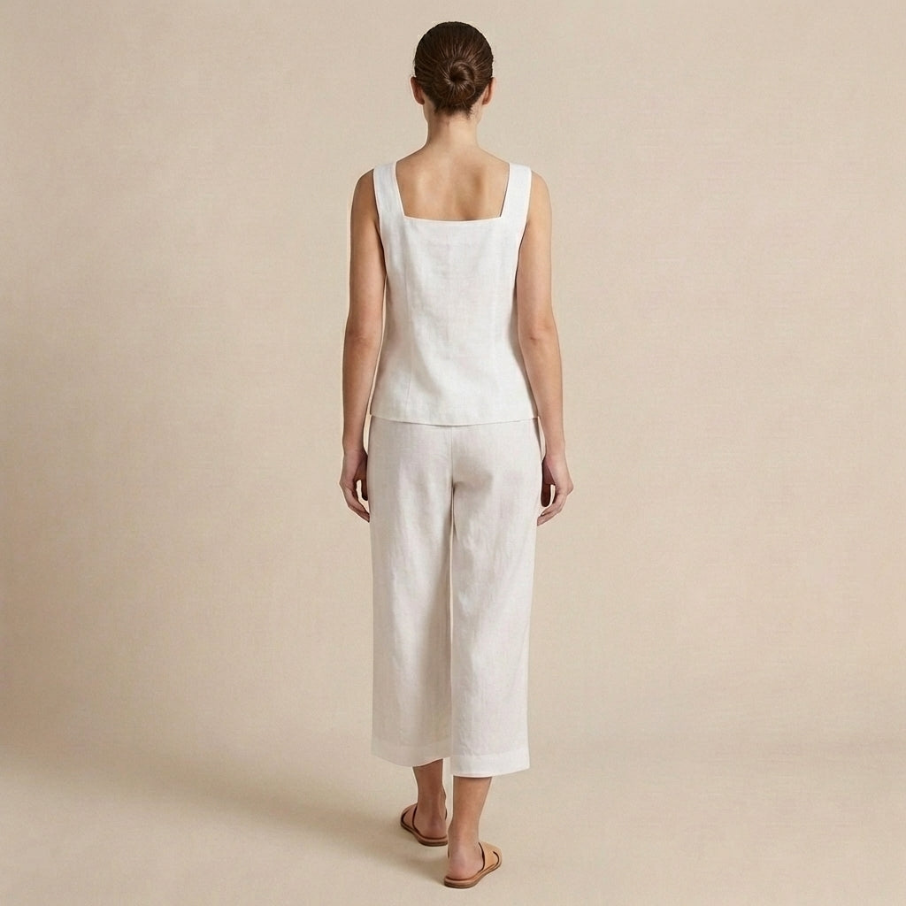 Duttini | Flowing Structured Two-Piece Set With Square Neck Top And Wide-Leg Capris