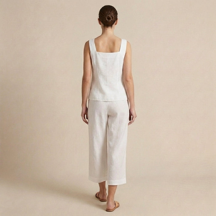 Duttini | Flowing Structured Two-Piece Set With Square Neck Top And Wide-Leg Capris