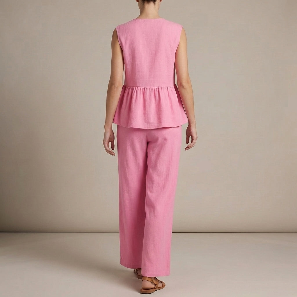 Duttini | Lightweight Textured Two-Piece Set With Peplum Top And Wide-Leg Pants