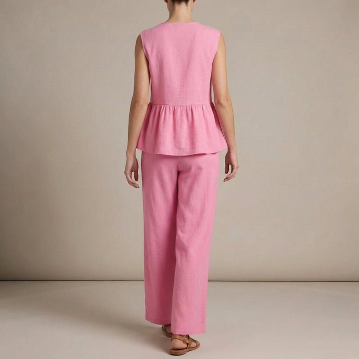 Duttini | Lightweight Textured Two-Piece Set With Peplum Top And Wide-Leg Pants