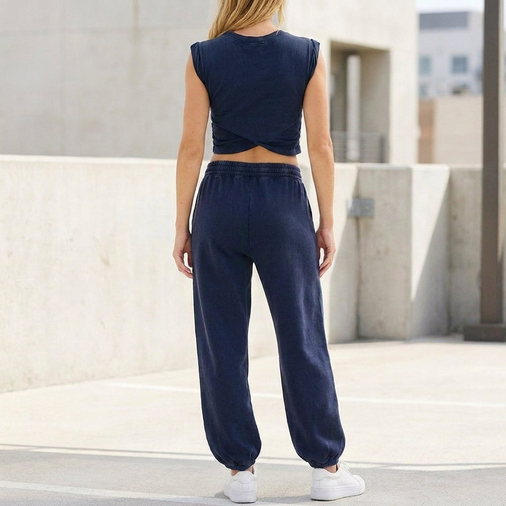 Duttini | Statement Contemporary Two-Piece Wrap-Front Cropped Top And Relaxed Joggers Set