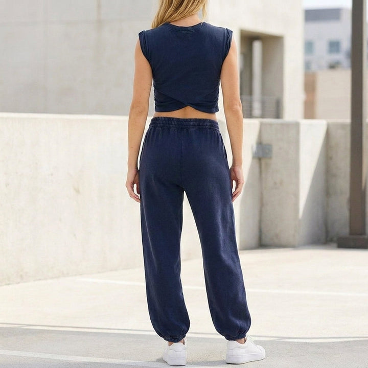 Duttini | Statement Contemporary Two-Piece Wrap-Front Cropped Top And Relaxed Joggers Set