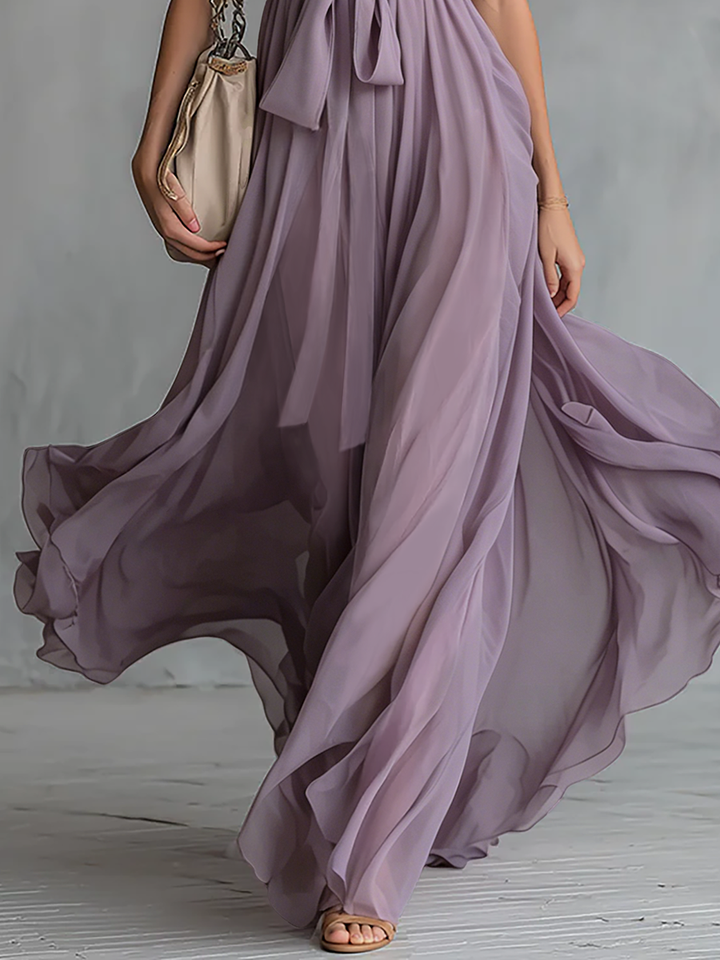 Duttini | Chiffon Halter Neck Elegant Evening Dress