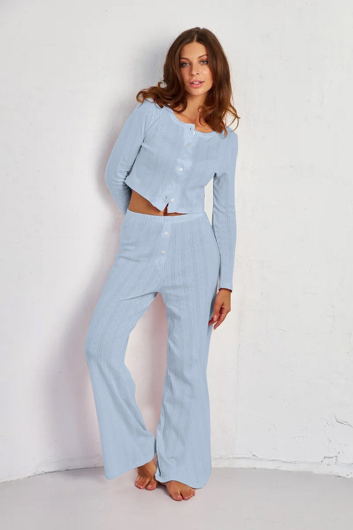 Duttini | Soft Casual Cutout Jacquard Two Piece Set