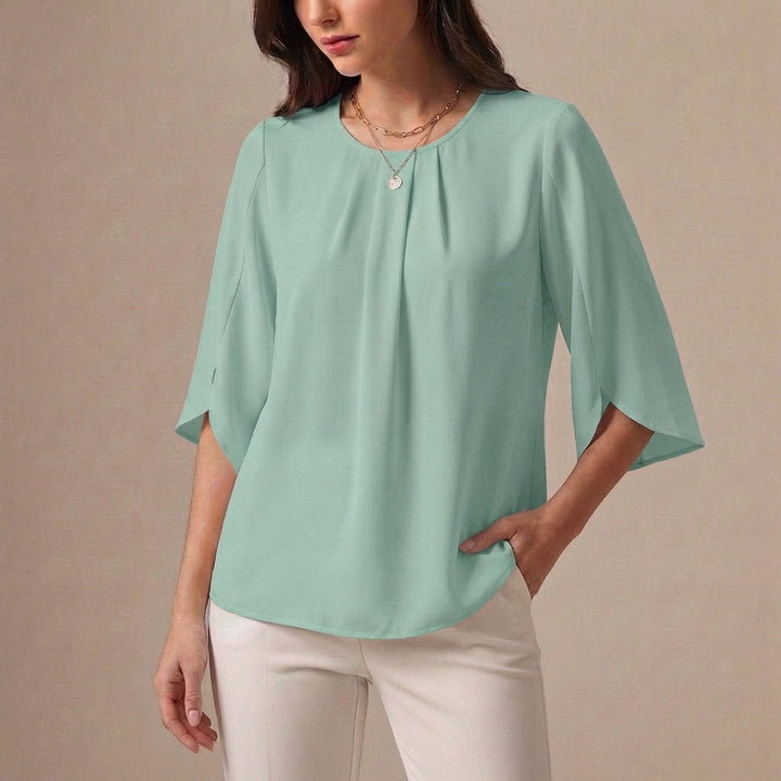 Duttini | Elegant Loose Blouse With Pleated Neckline And Draped Sleeves