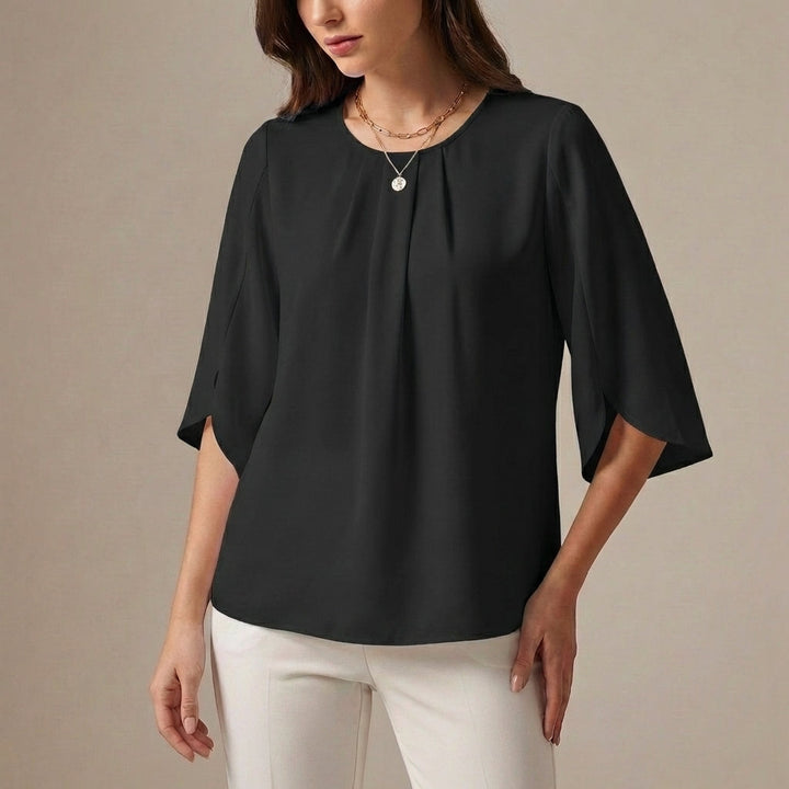 Duttini | Elegant Loose Blouse With Pleated Neckline And Draped Sleeves