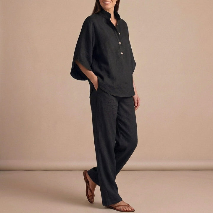 Duttini | Graceful Woven Two-Piece Relaxed Shirt And Wide-Leg Trouser Set For Urban Leisure