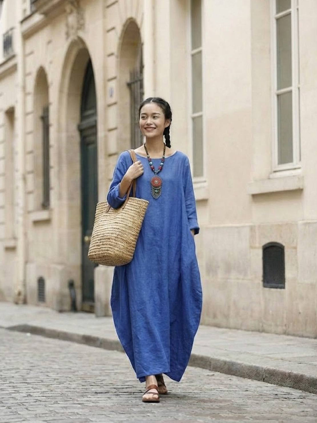 Duttini | Feminine Oversized Boho Maxi Dress With 3/4 Sleeves