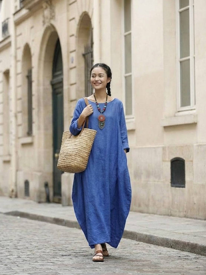 Duttini | Feminine Oversized Boho Maxi Dress With 3/4 Sleeves