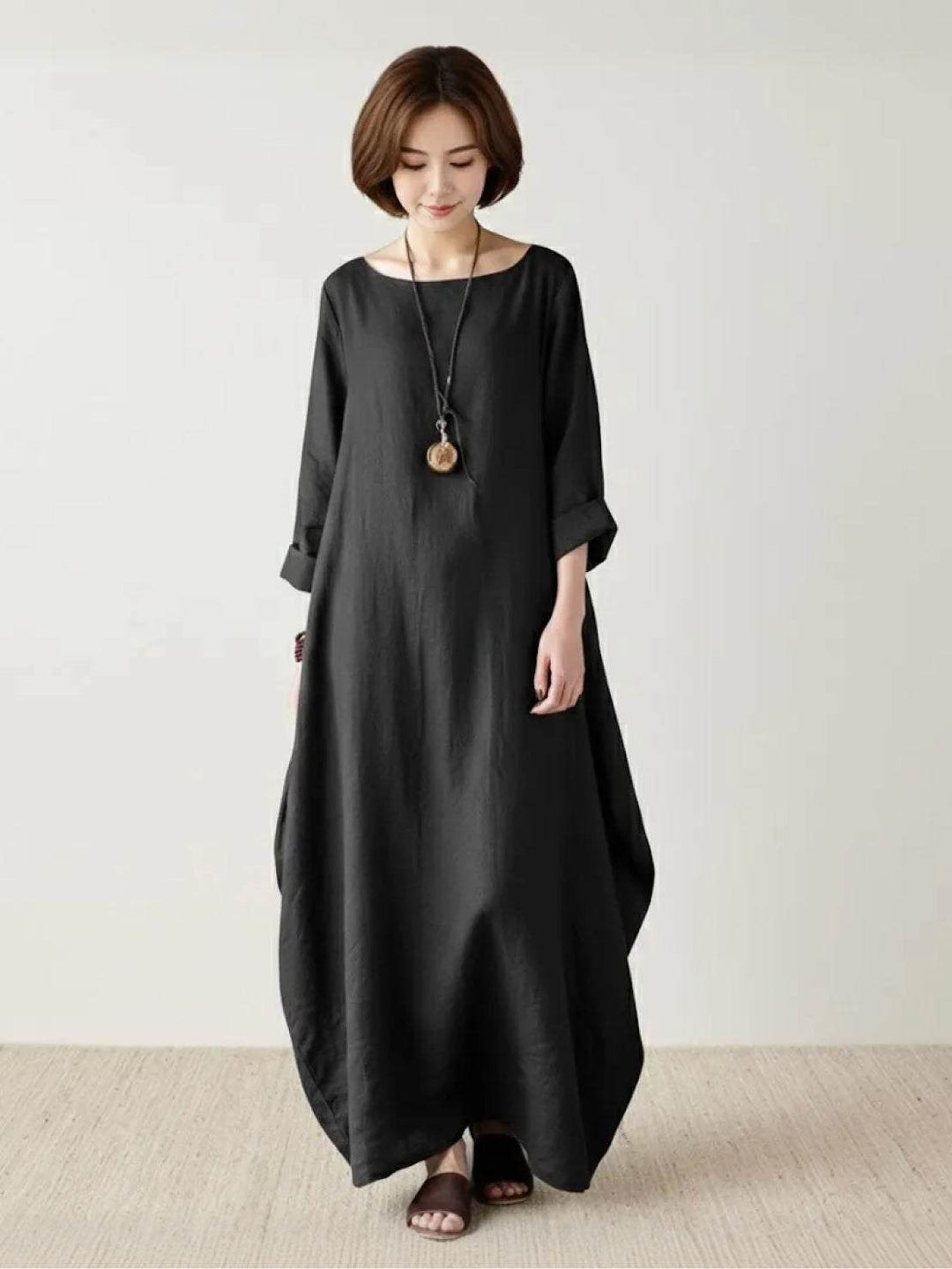 Duttini | Feminine Oversized Boho Maxi Dress With 3/4 Sleeves