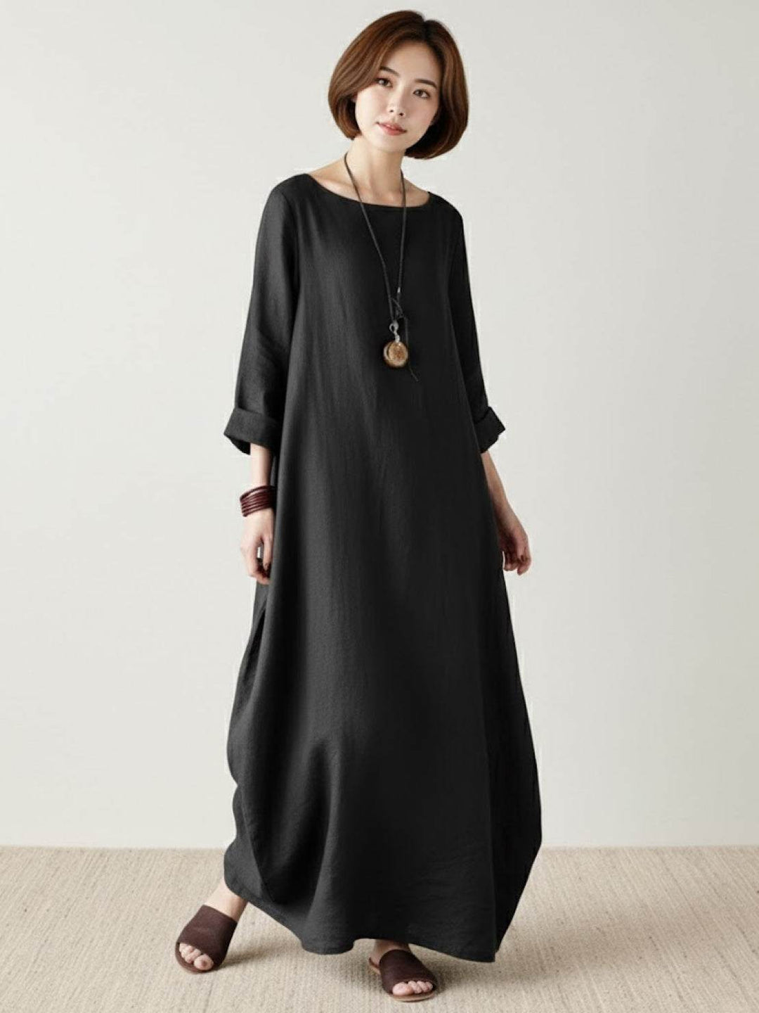 Duttini | Feminine Oversized Boho Maxi Dress With 3/4 Sleeves