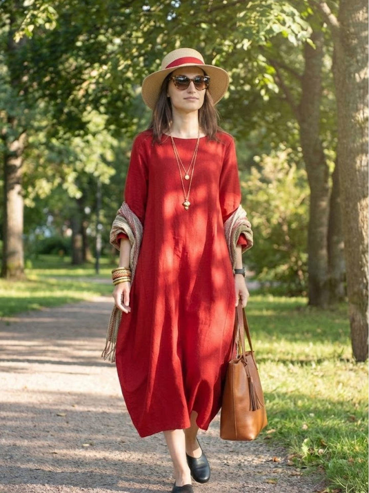 Duttini | Feminine Oversized Boho Maxi Dress With 3/4 Sleeves