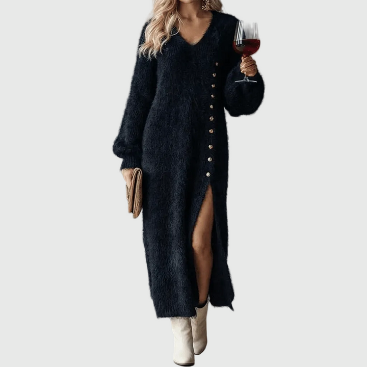 Duttini | Holiday Lounge Dress for Women in Soft Fabric, Relaxed Fit, Navy