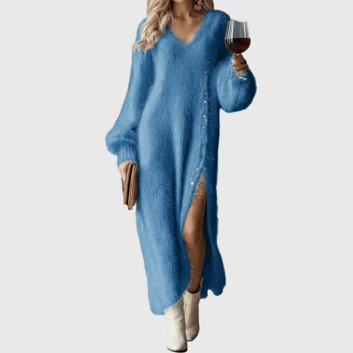 Duttini | Holiday Lounge Dress for Women in Soft Fabric, Relaxed Fit, Navy