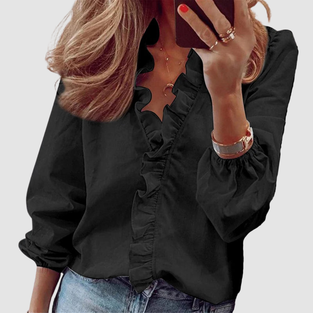 Duttini | Feminine Floral Ruffle Long Sleeve Blouse with Graceful Drape