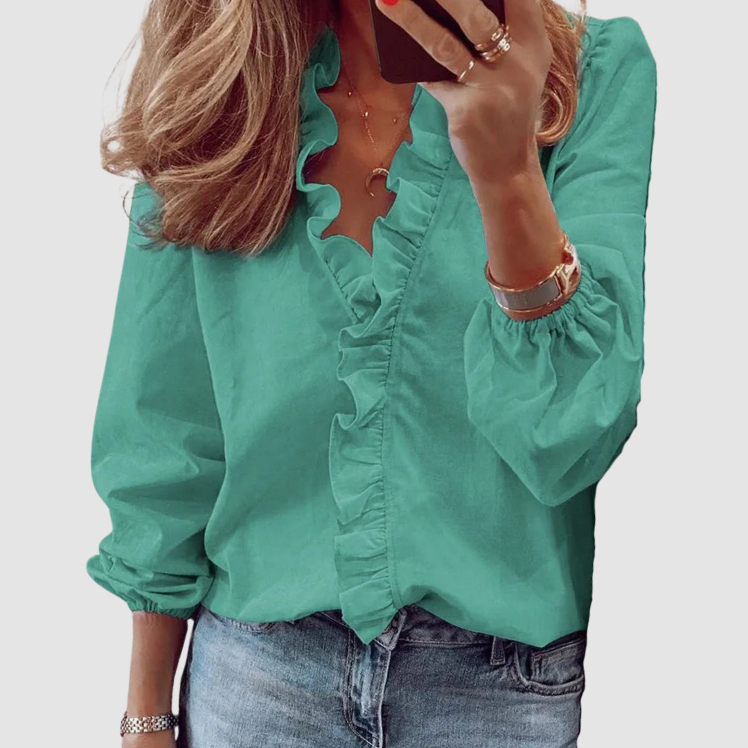 Duttini | Feminine Floral Ruffle Long Sleeve Blouse with Graceful Drape