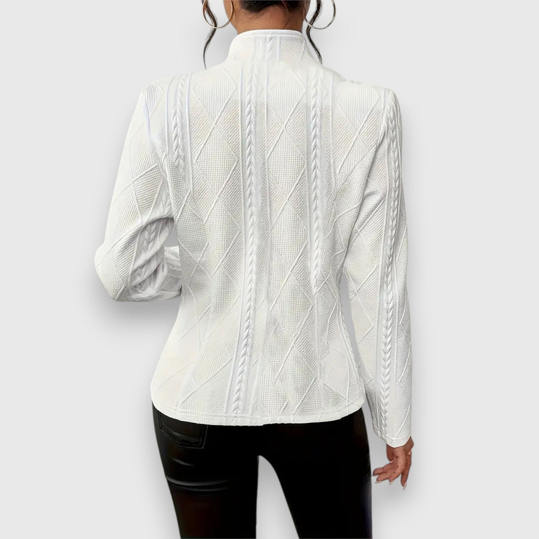 Duttini | Statement Mock Neck Cable Knit Sweater Top Made to Turn Heads