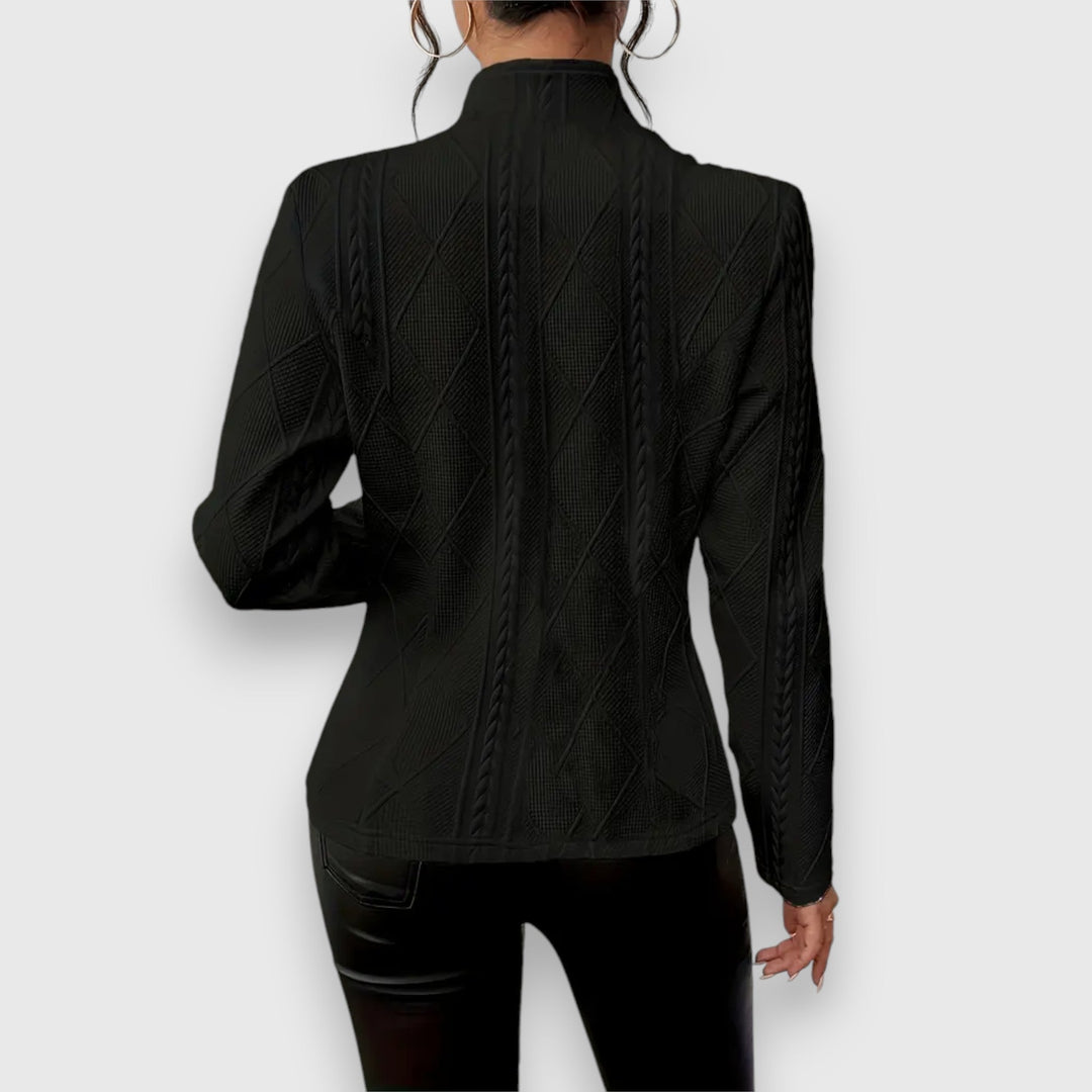 Duttini | Statement Mock Neck Cable Knit Sweater Top Made to Turn Heads