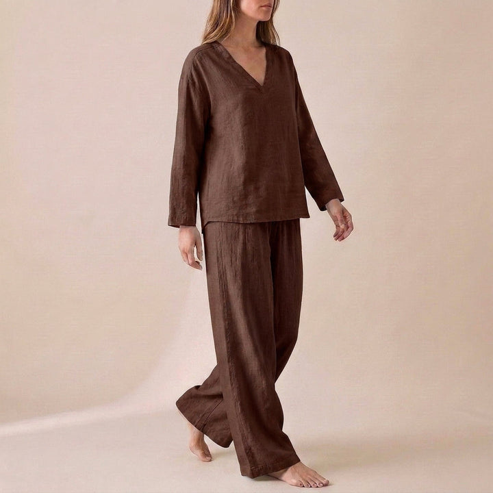 Duttini | Graceful Relaxed V-Neck Pullover With Flowing Wide-Leg Pants Set