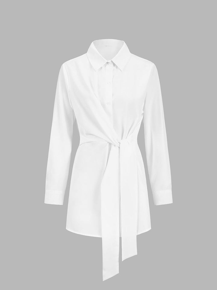 Duttini | Feminine Tie Waist Button Down Long Sleeve Shirt Blouse