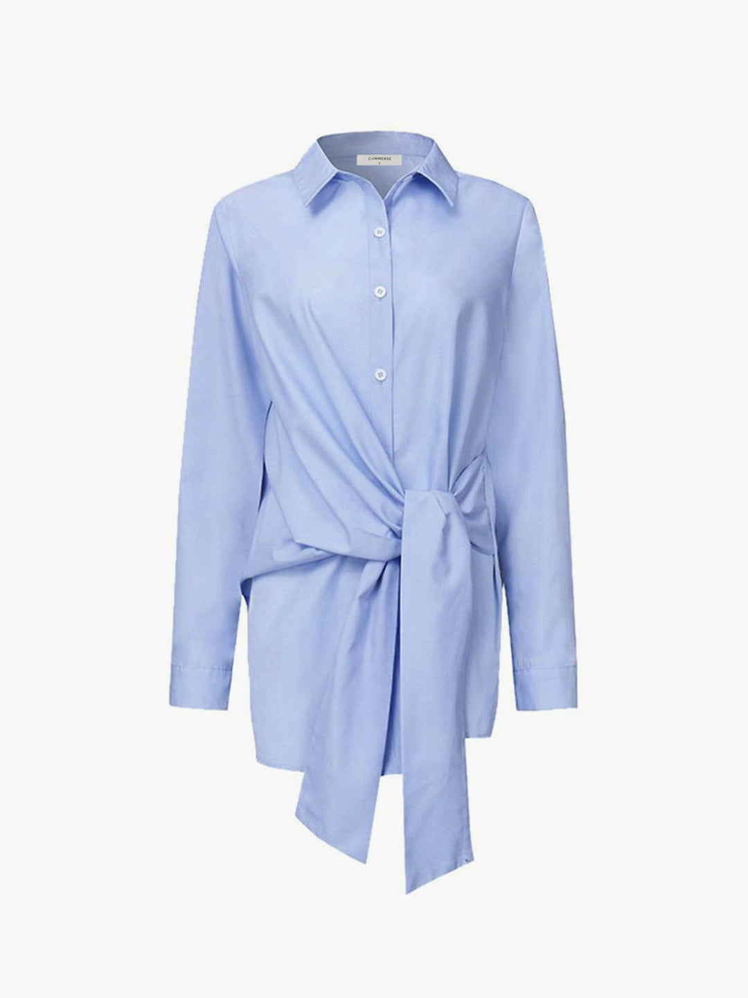 Duttini | Feminine Tie Waist Button Down Long Sleeve Shirt Blouse