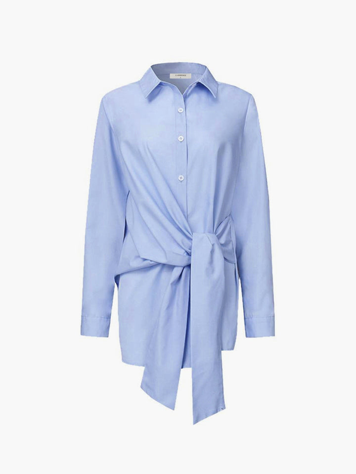 Duttini | Feminine Tie Waist Button Down Long Sleeve Shirt Blouse
