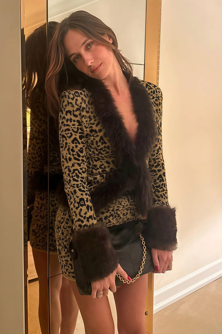 Duttini | Leopard Print Fur Collar Two Piece Set