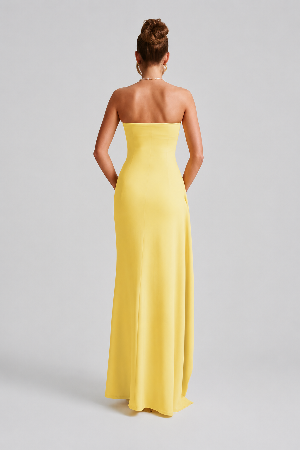 Duttini | Strapless Drape Thigh Slit Evening Gown