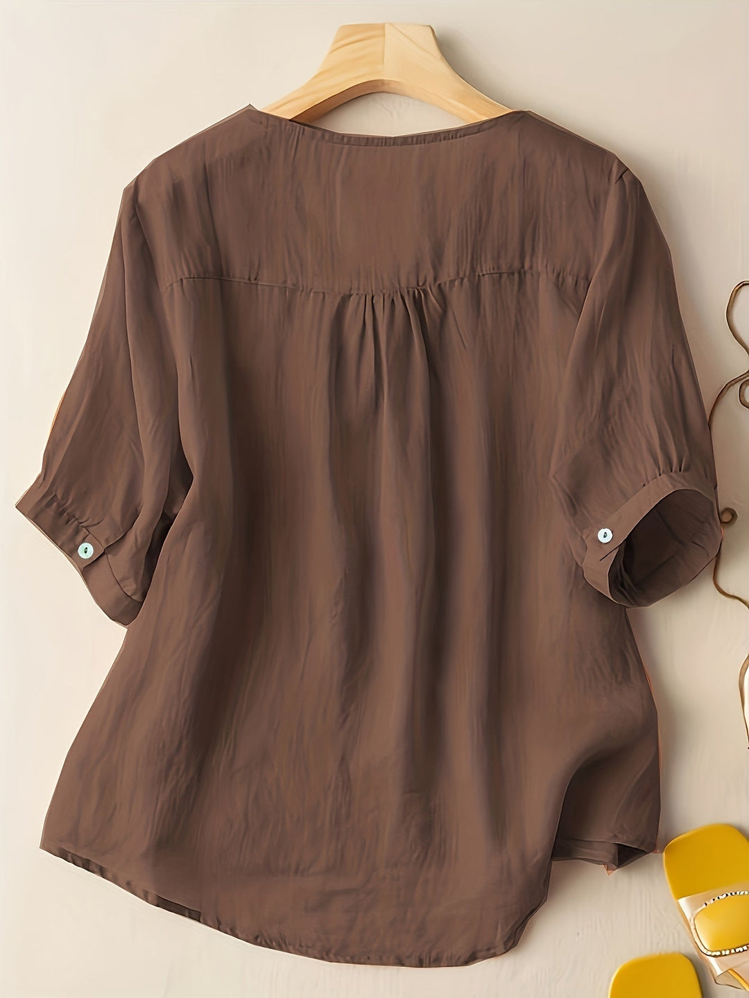 Duttini | Elegant Embroidered V-Neck Relaxed Fit Tunic Blouse