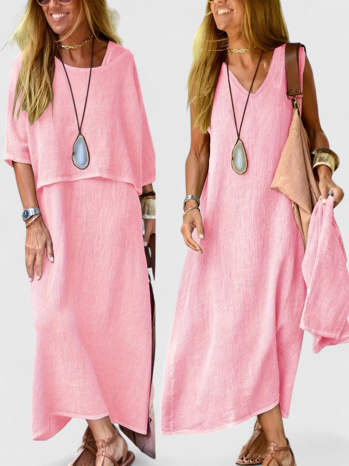 Duttini | Luxe Two-Piece Set Maxi Dress & Short Sleeve Top