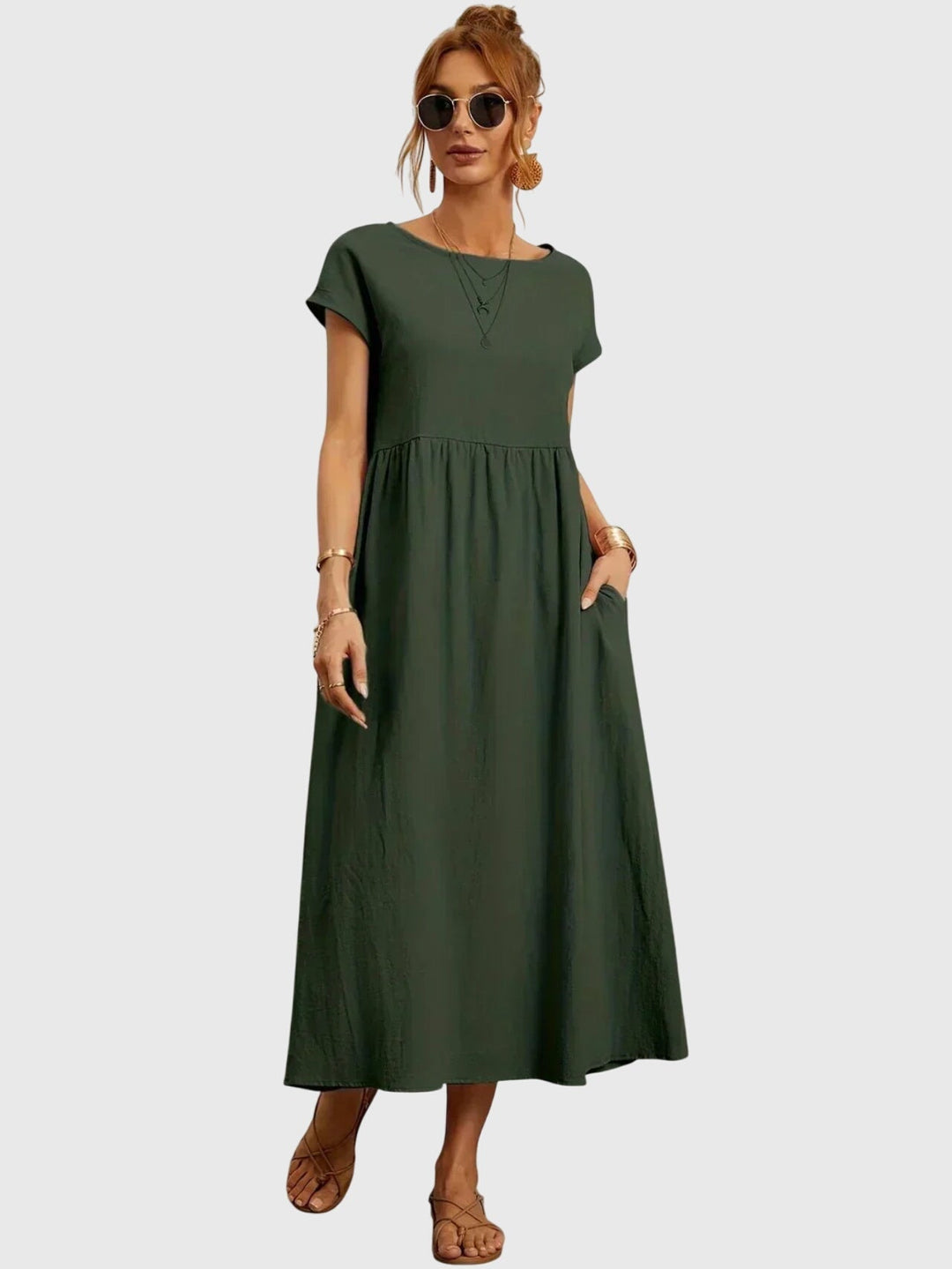 Duttini | Casual Pocket Dress for Women in Cotton Blend, Relaxed Fit, Navy