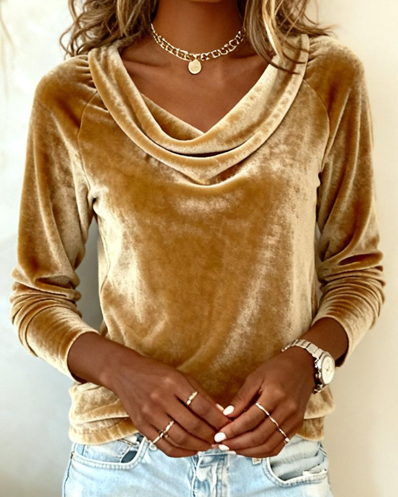 Duttini | Refined Luxurious Velvet Drape-Neck Top in a Flattering Cut