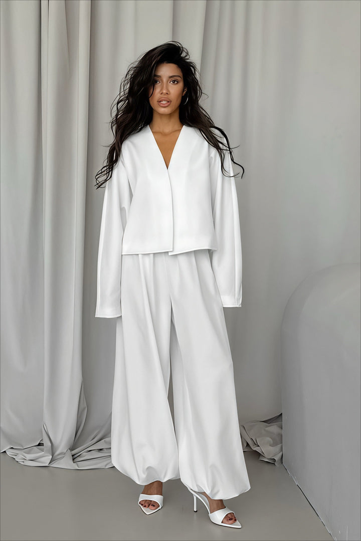 Duttini | Solid V-neck Cardigan and Tapered Two Piece Set