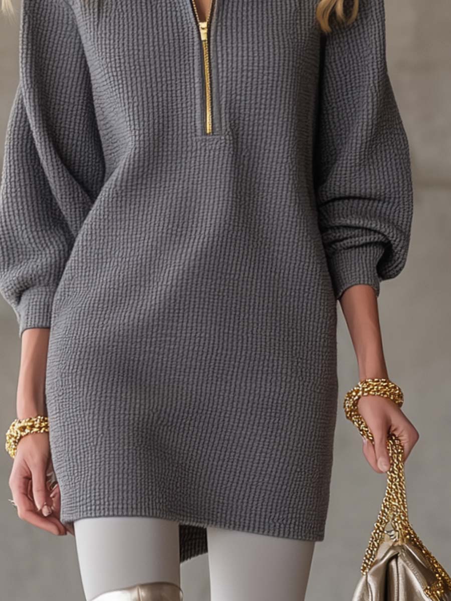 Duttini | Grey Waffle Casual Dress