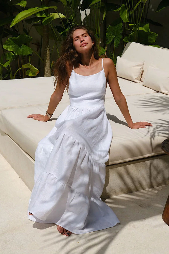 Duttini | Spaghetti Strap Backless Ruffle Maxi Dress