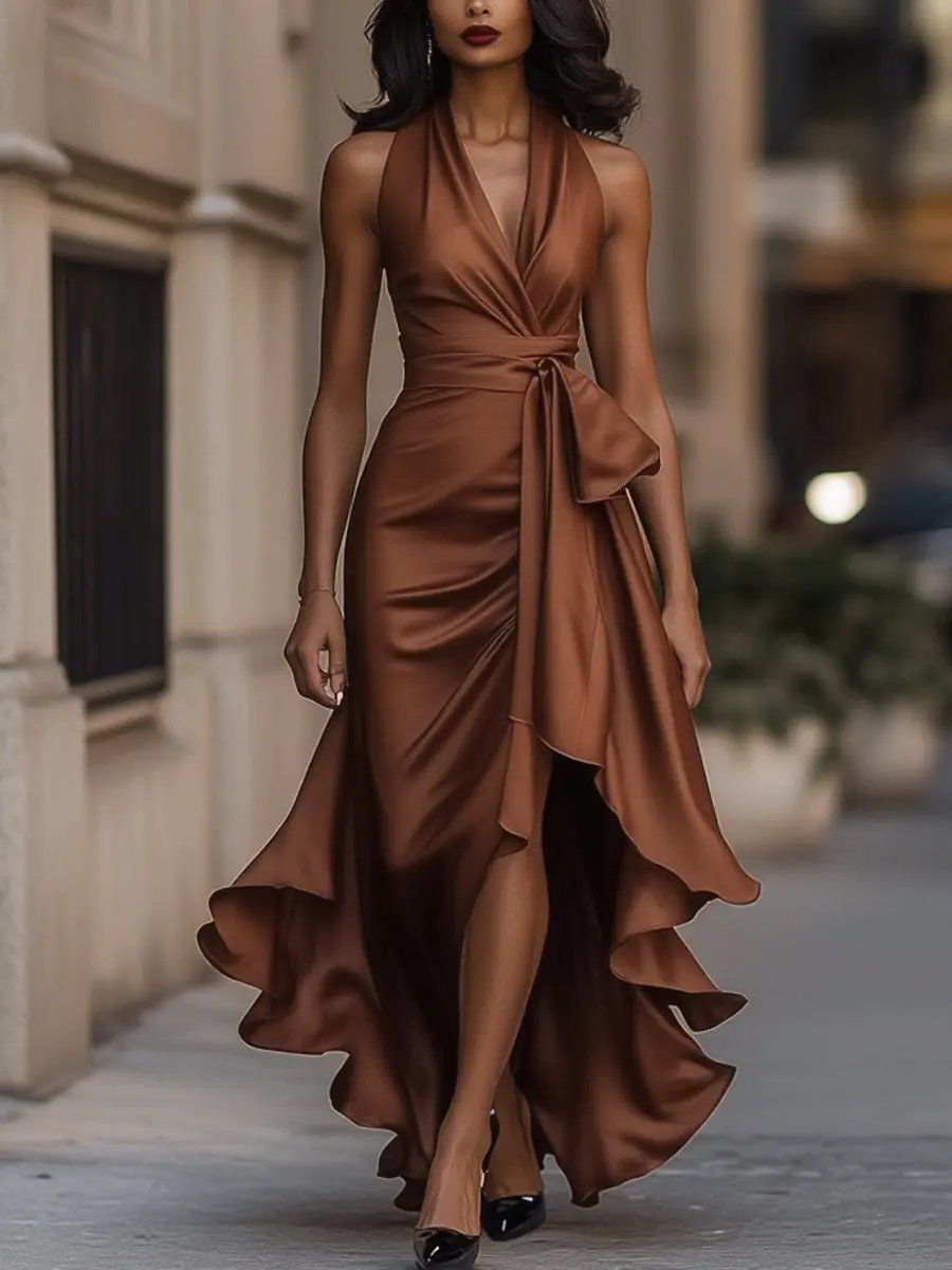 Duttini | Luxe Halter Neck Maxi Dress with a Flattering Silhouette