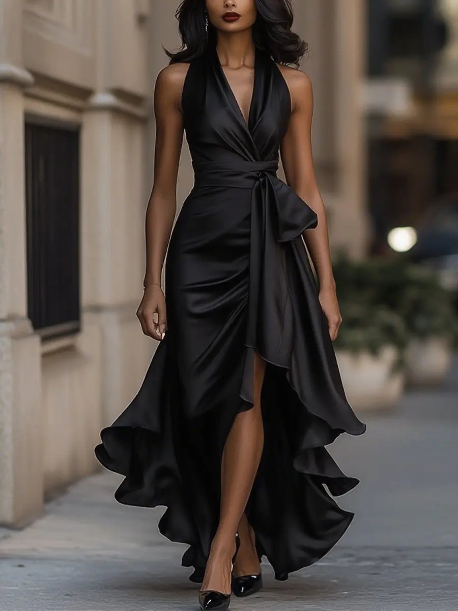 Duttini | Luxe Halter Neck Maxi Dress with a Flattering Silhouette
