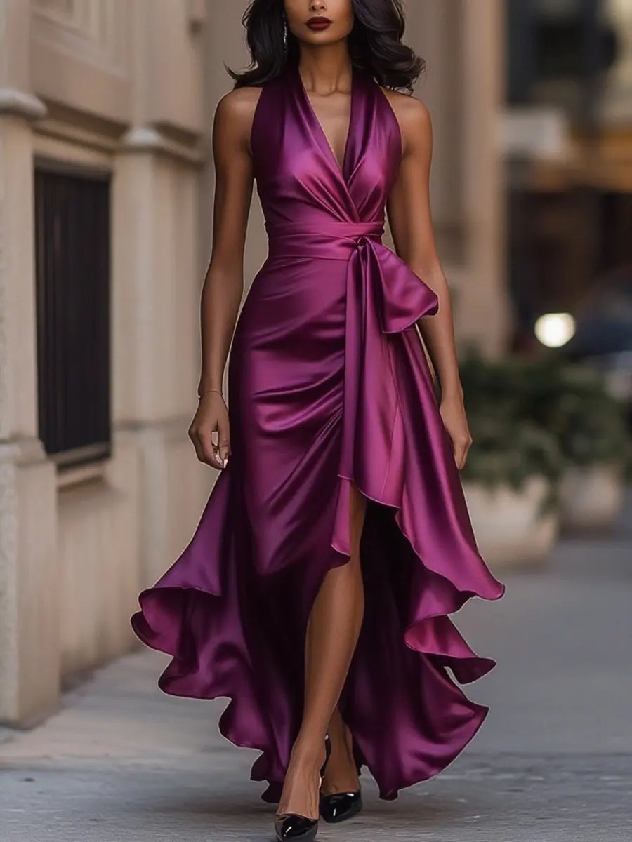 Duttini | Luxe Halter Neck Maxi Dress with a Flattering Silhouette