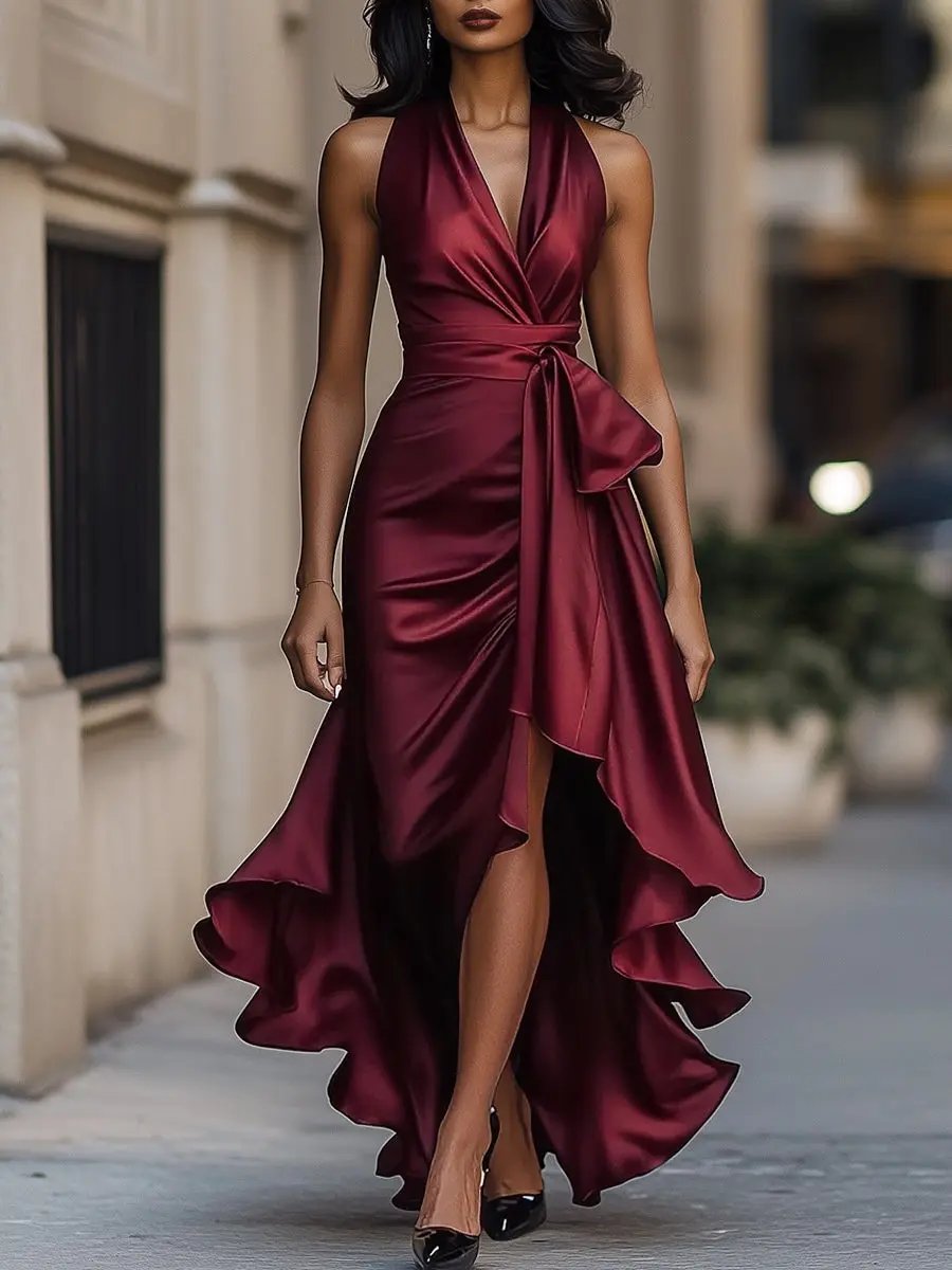 Duttini | Luxe Halter Neck Maxi Dress with a Flattering Silhouette