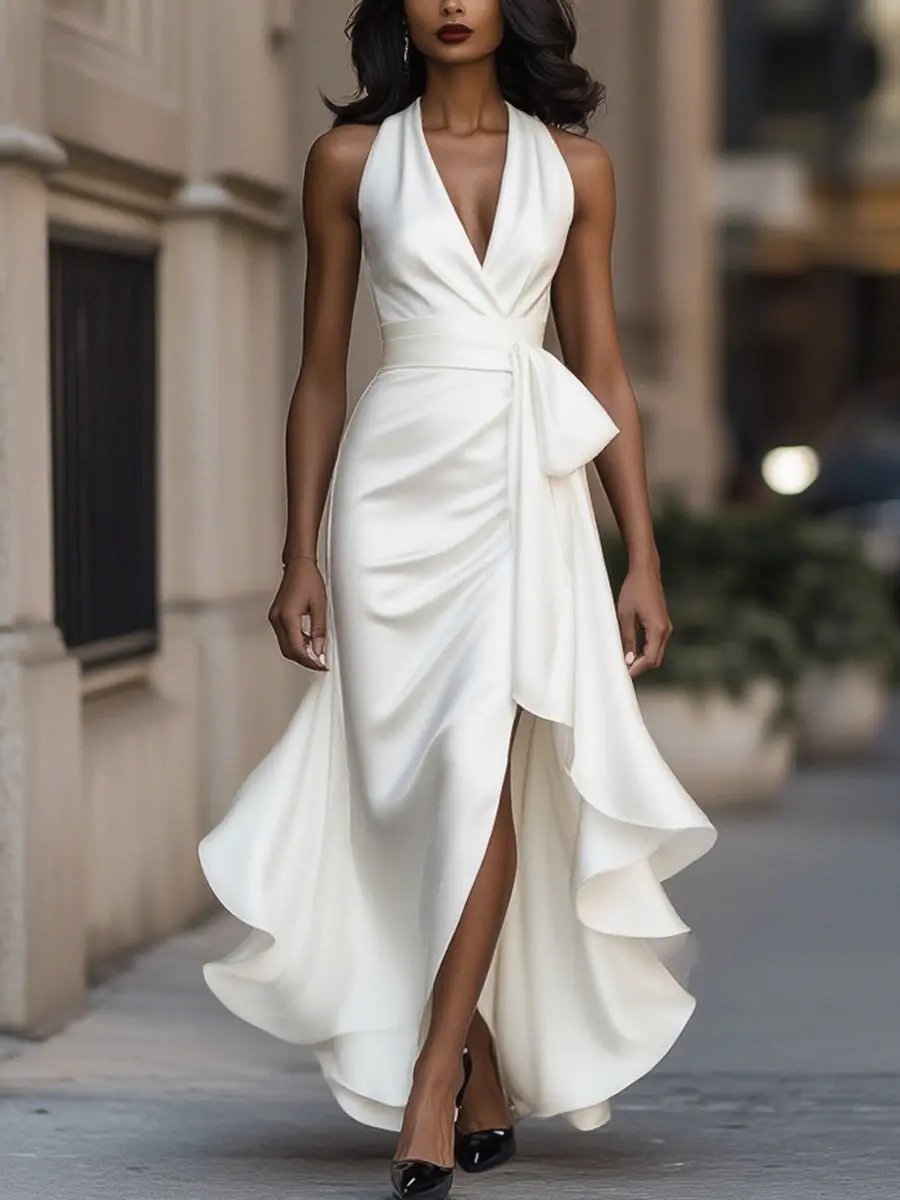 Duttini | Luxe Halter Neck Maxi Dress with a Flattering Silhouette