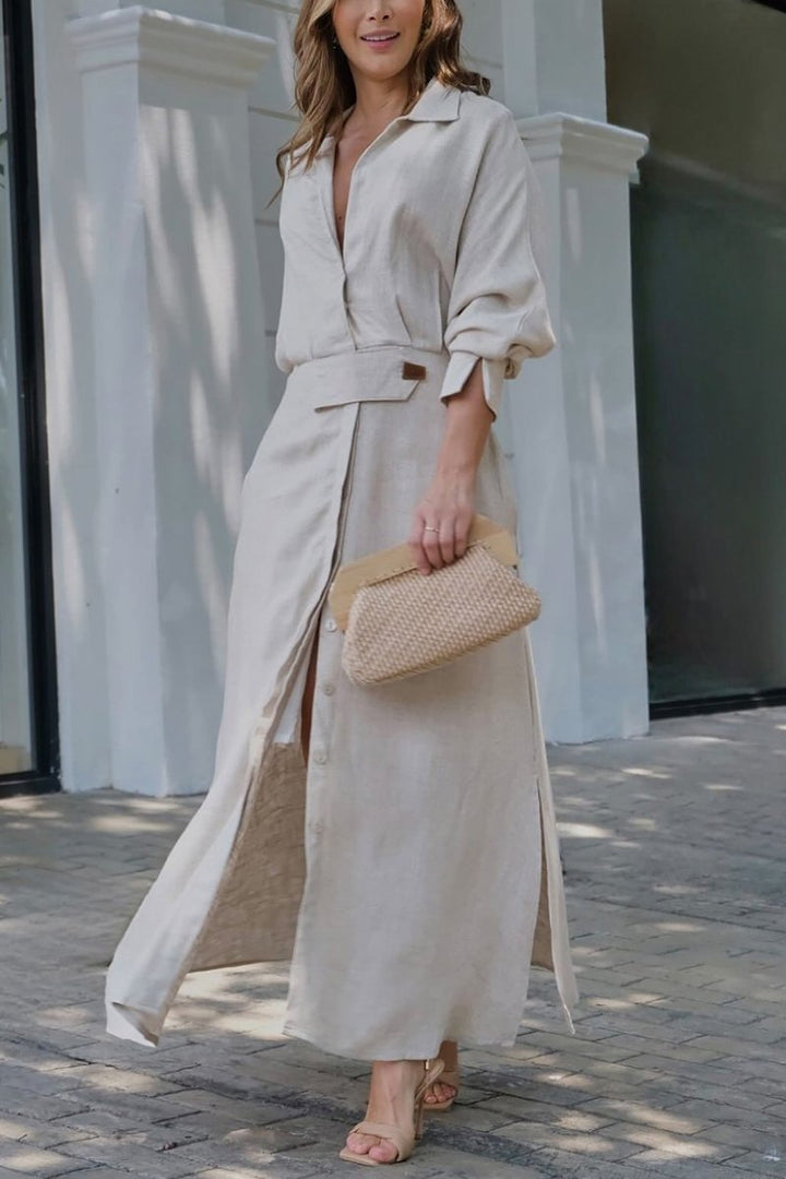 Duttini | Feminine Collared Belted Maxi Dress