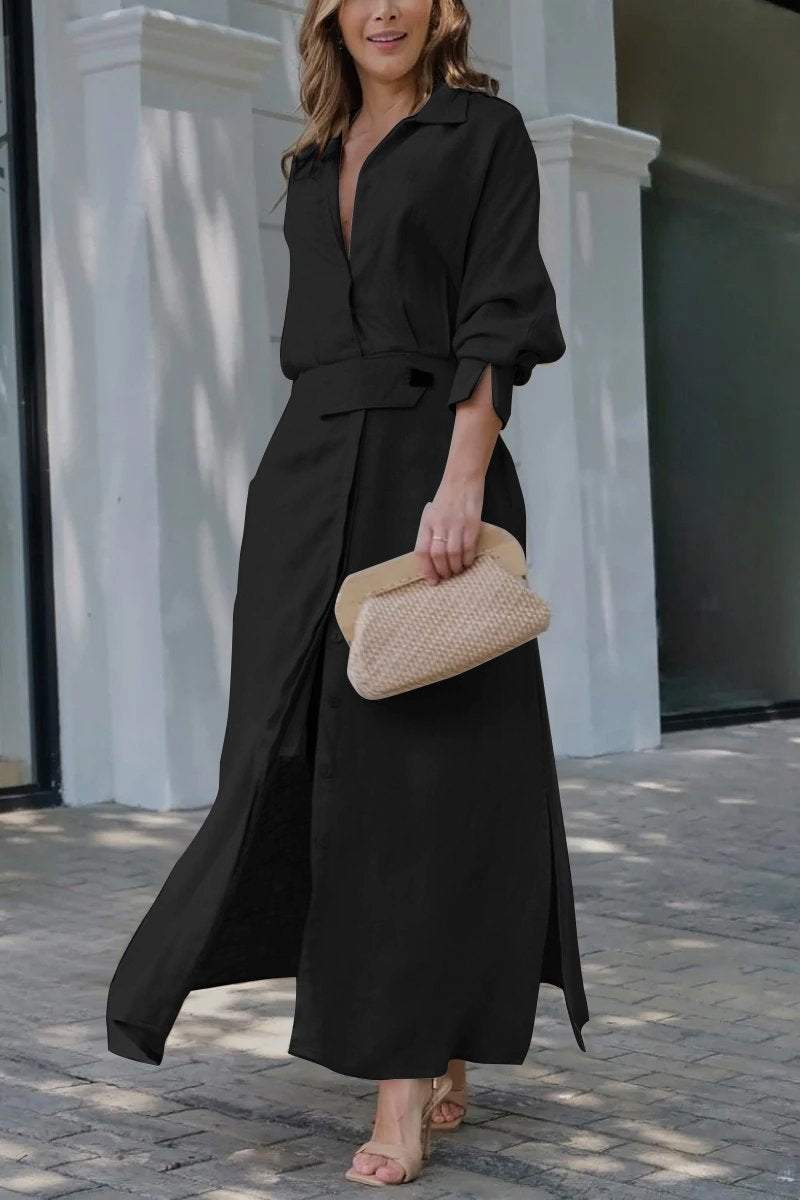 Duttini | Feminine Collared Belted Maxi Dress