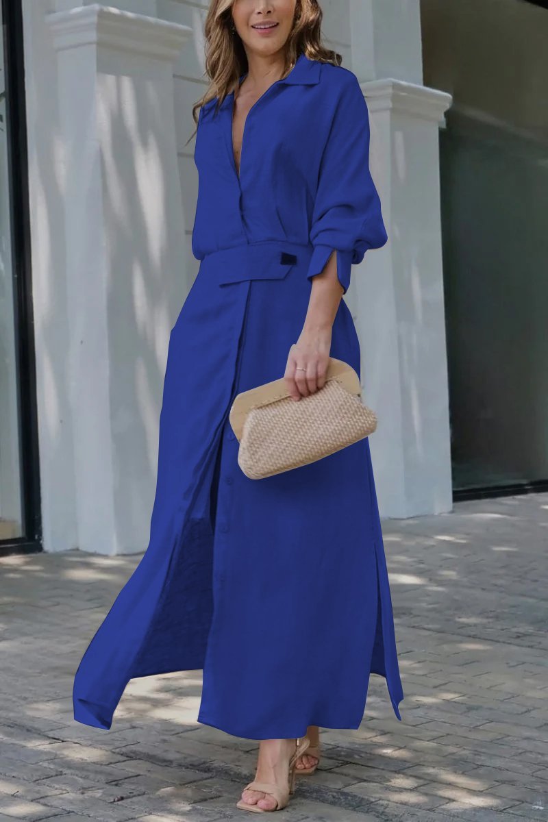Duttini | Feminine Collared Belted Maxi Dress