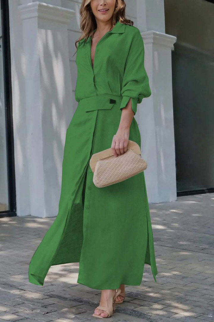Duttini | Feminine Collared Belted Maxi Dress