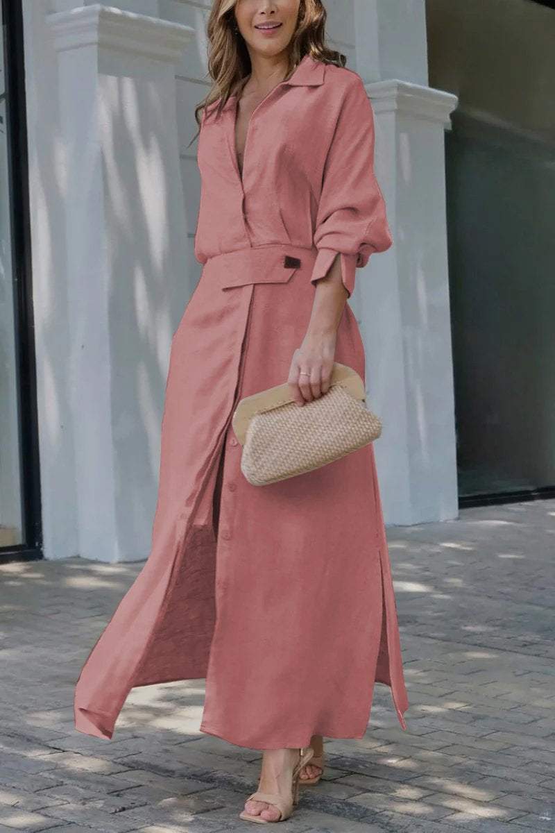Duttini | Feminine Collared Belted Maxi Dress