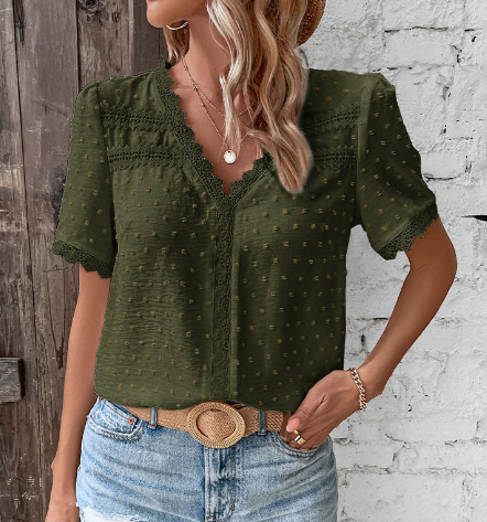 Duttini | Timeless V-Neck Lace Blouse with a Timeless Finish