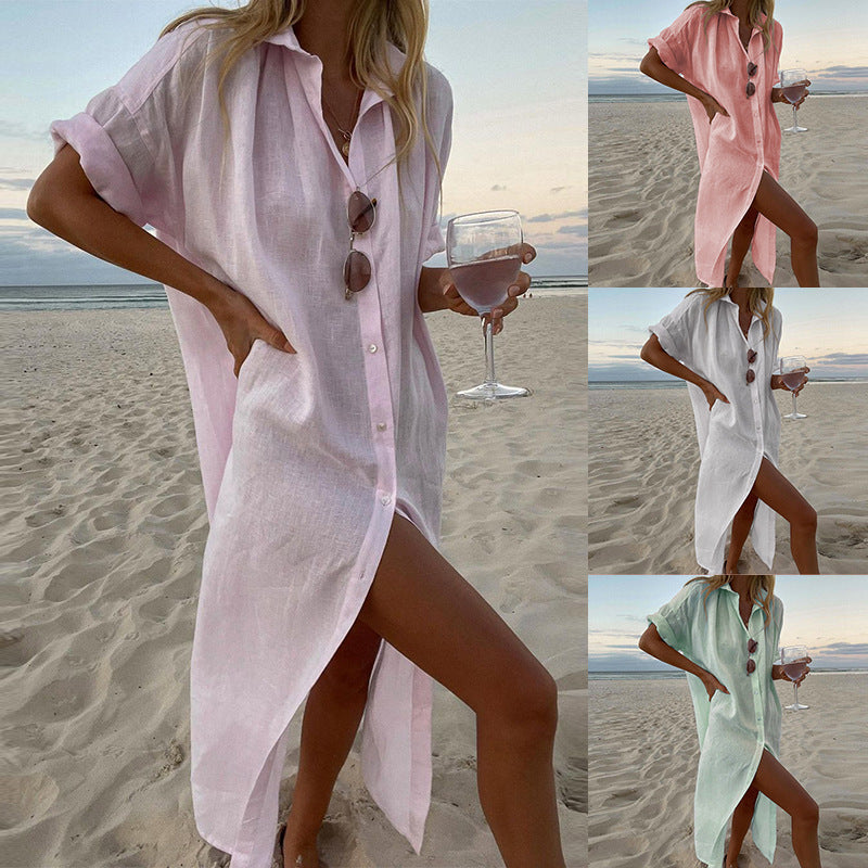 Duttini | Timeless Button Down Collared Beach Shirt Dress
