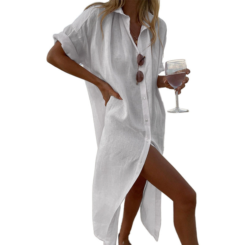 Duttini | Timeless Button Down Collared Beach Shirt Dress